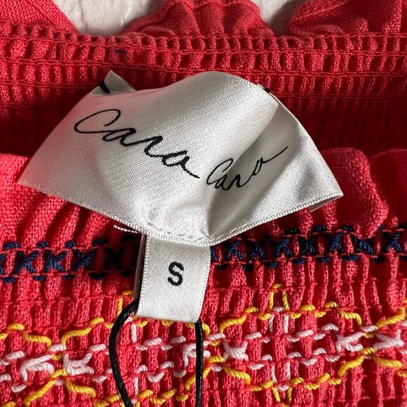 Cara Cara NYC Jenny Hibiscus Linen Smocked Tie Shoulder Midi Dress Size S - Picture 13 of 16